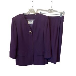 Kasper for ASL Vintage Plum Purple Skirt Suit Set Size 8 Blazer Midi Skirt 2pc